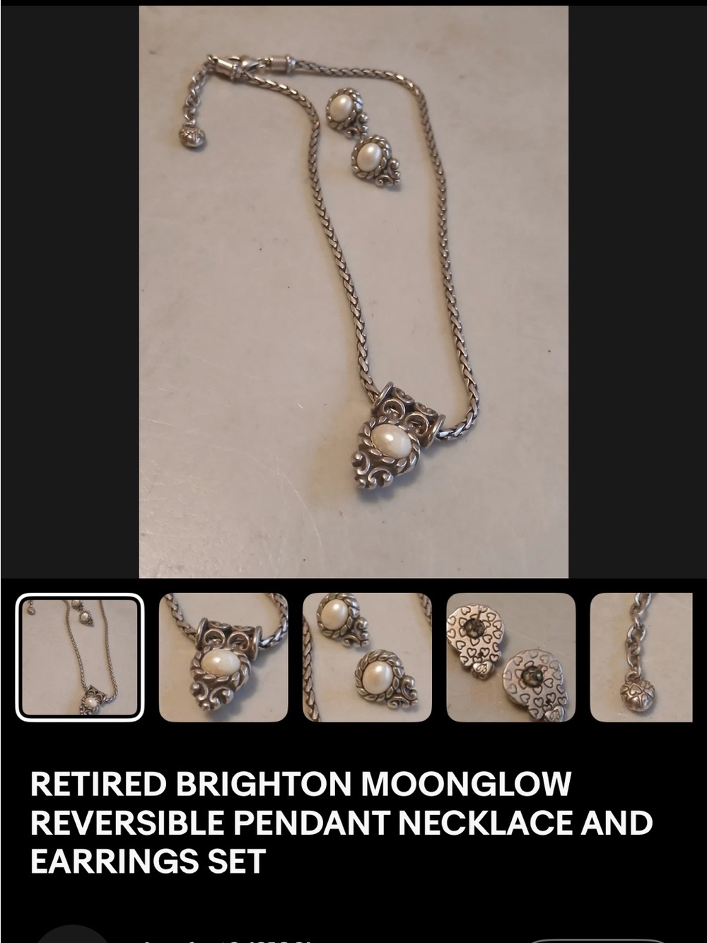 Brighton Silver-Tone Necklace and Earring Set with White Cabochons